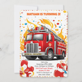 Editable Fire Truck Birthday Einladung
