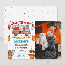 Editable Fire Truck Birthday Foto Einladungen