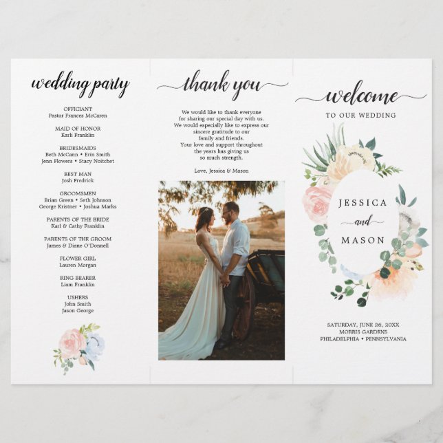 Editable Fleur Jolie Trifold Wedding Program Flyer (Vorne)