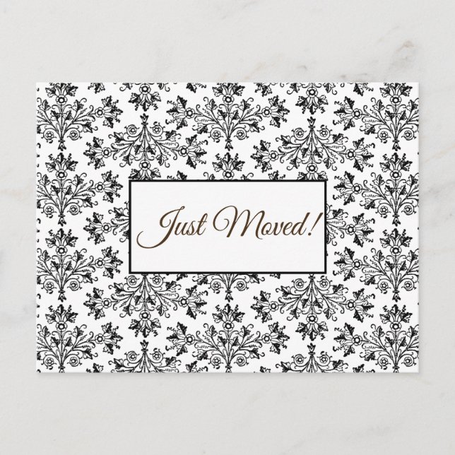 Editable Floral Damask Schwarz auf Weiß gerade bew Postkarte (Vorderseite)