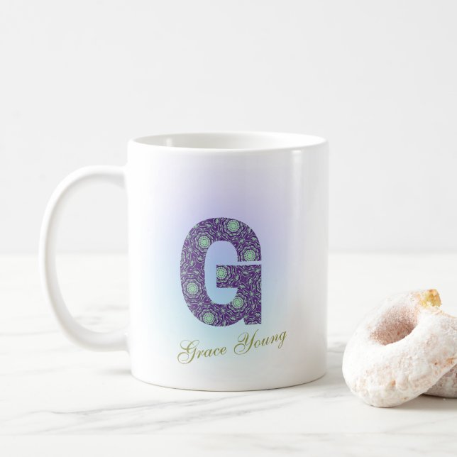 Editable Floral Letter G Monogram Personalized Kaffeetasse (Mit Donut)