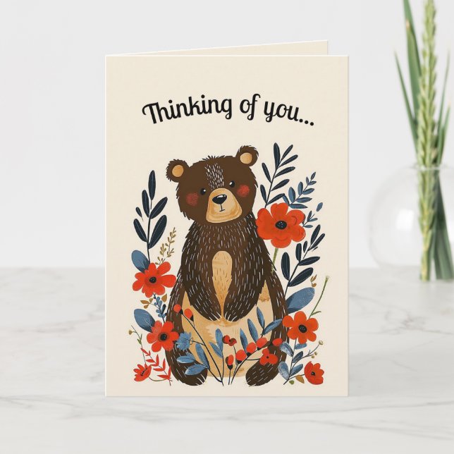 Editable Folk Art Bären und Blume Karte (Vorderseite)