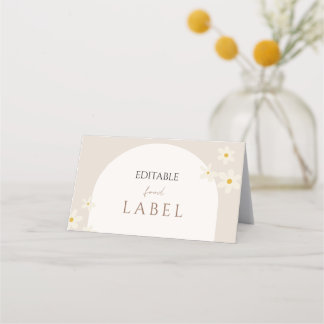 Editable Food Label, Boho Daisy Floral Design Platzkarte