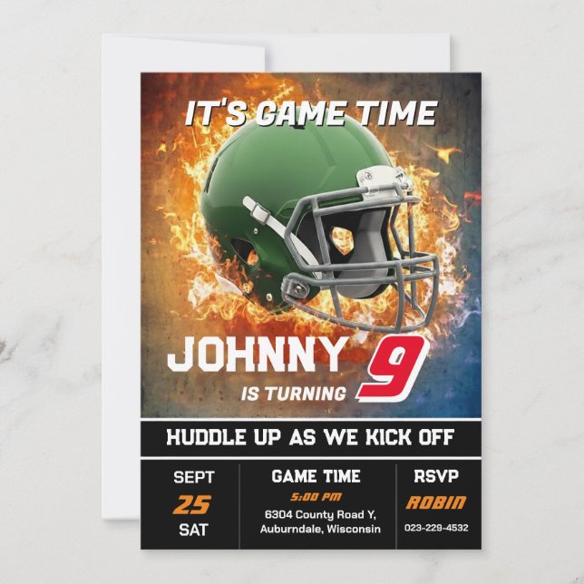 Editable Football Birthday Invitation Einladung (Vorderseite)