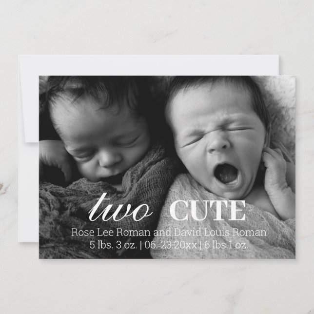 Editable Foto Twins Birth Announccard Ankündigung (Vorderseite)