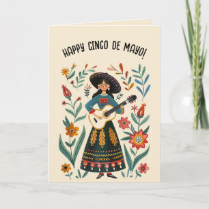 Editable Frau mit Gitarre Happy Cinco de Mayo Karte