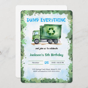 Editable Garbage Truck Birthday Party Einladung