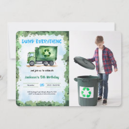 Editable Garbage Truck Birthday Party Foto Einladung