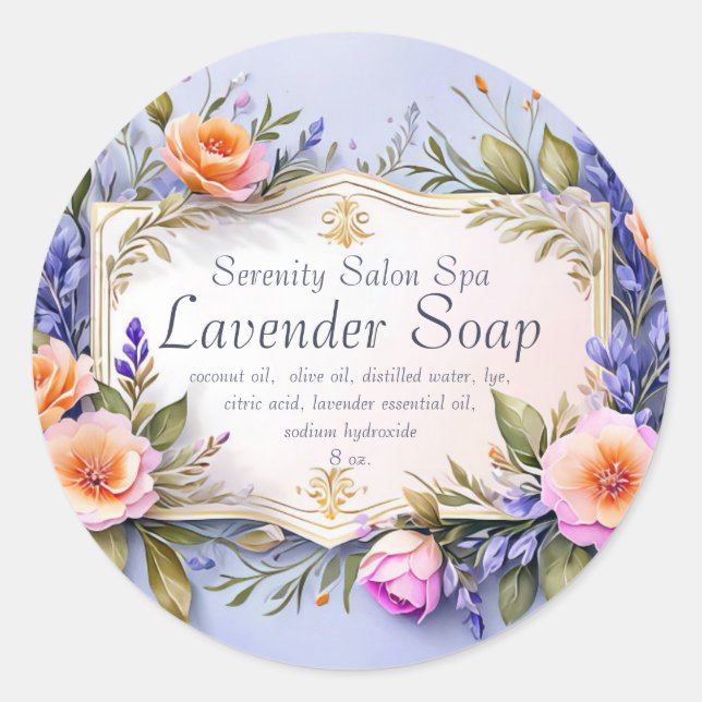 Editable Garden Flowers Lavender Soap Runder Aufkleber (Vorderseite)