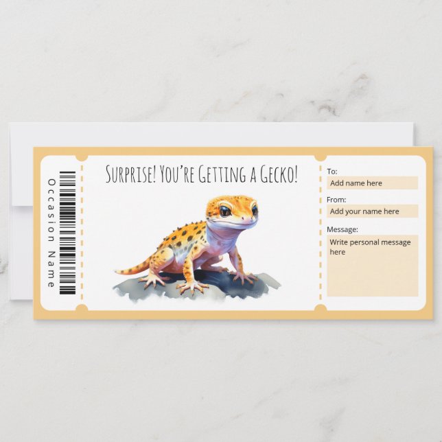 Editable Gecko Gift Certificate für Eidechsenliebh Einladung (Vorderseite)