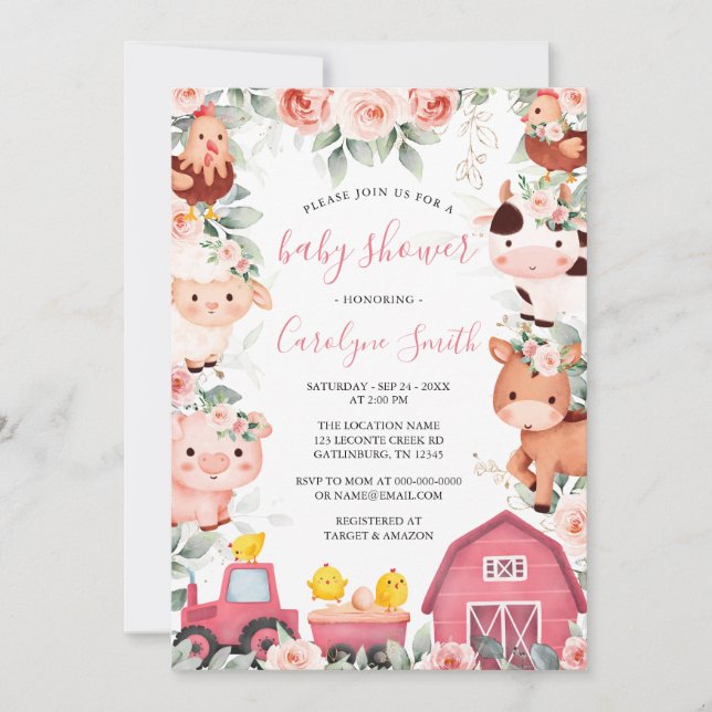 EDITABLE Girl Farm Baby Shower Einladung (Vorderseite)