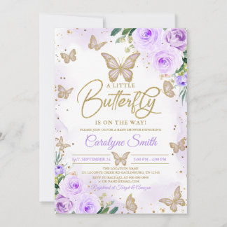 Editable Girl Lila Butterfly Babydusche Einladung