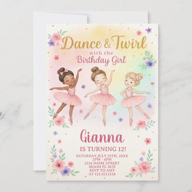 Editable Girl's Dance Invite Einladung (Vorderseite)