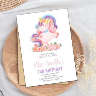 Editable Girl's Magical Party Card mit Regenbogen Einladung