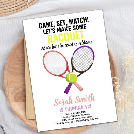 Editable Girls Sports Party Card mit Racket Einladung