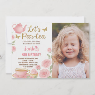Editable Girl's Tea Party Einladung mit Foto