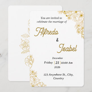 Editable Gold Floral Wedding Invitation Template Einladung