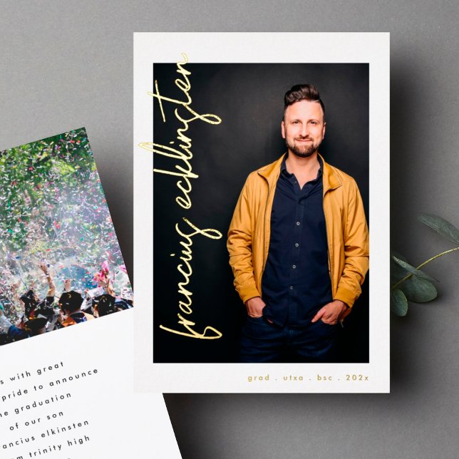 Editable Gold Names Foto University Abschluss Folieneinladung (Von Creator hochgeladen)