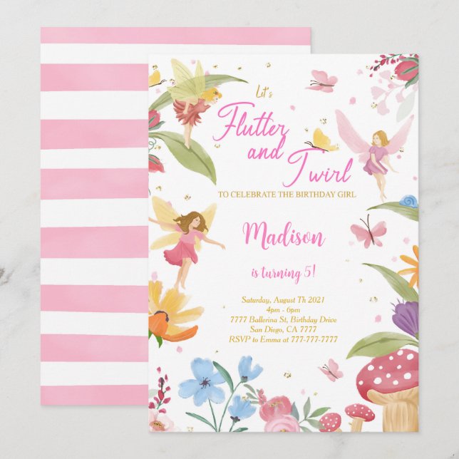 Editable Golden Fairy Birthday Party Einladung (Vorne/Hinten)