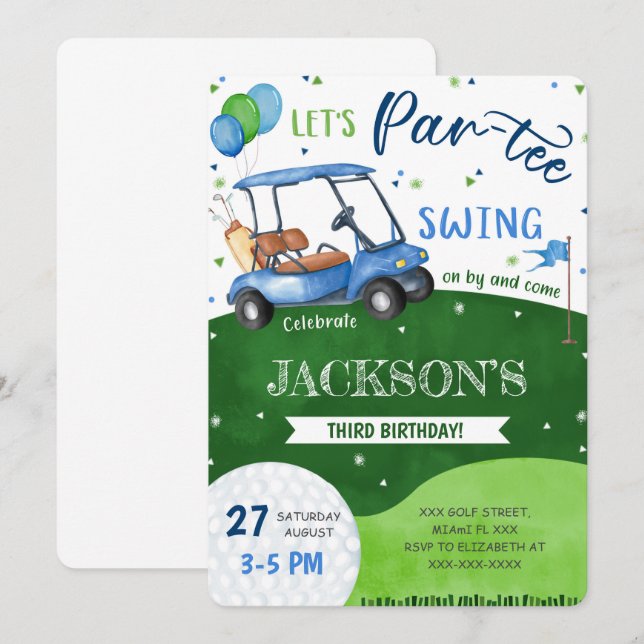 Editable Golf Birthday Einladung (Vorne/Hinten)