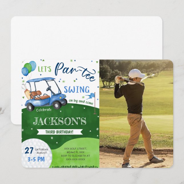 Editable Golf Birthday Foto Einladung (Vorne/Hinten)