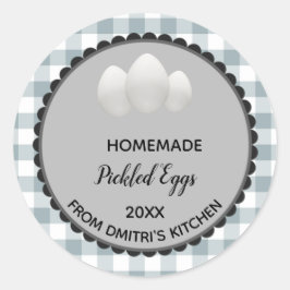 Editable Gray Gingham Pickled Eggs Label Stickers