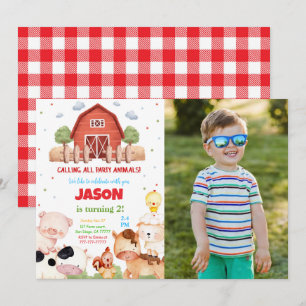 Editable Green Farm Birthday Party Foto Einladung