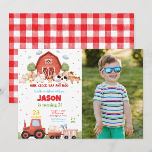 Editable Green Farm Birthday Party Foto Einladung