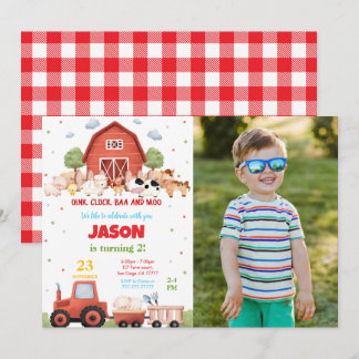 Editable Green Farm Birthday Party Foto Einladung