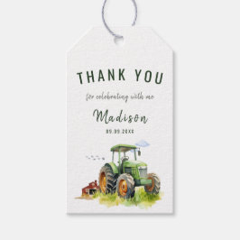 Editable Green Tractor Birthday Danke Tag Geschenkanhänger