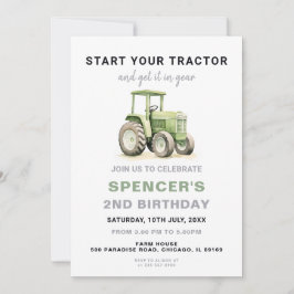 Editable Green Tractor Birthday Einladung