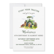 Editable Green Tractor Birthday Einladung
