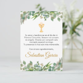 Editable Greenery First Communation in Spanisch Ni Dankeskarte