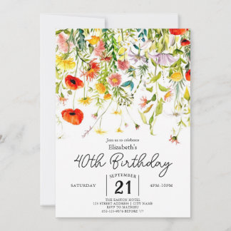 Editable Greenery Wildblumen 40. Geburtstag Einladung