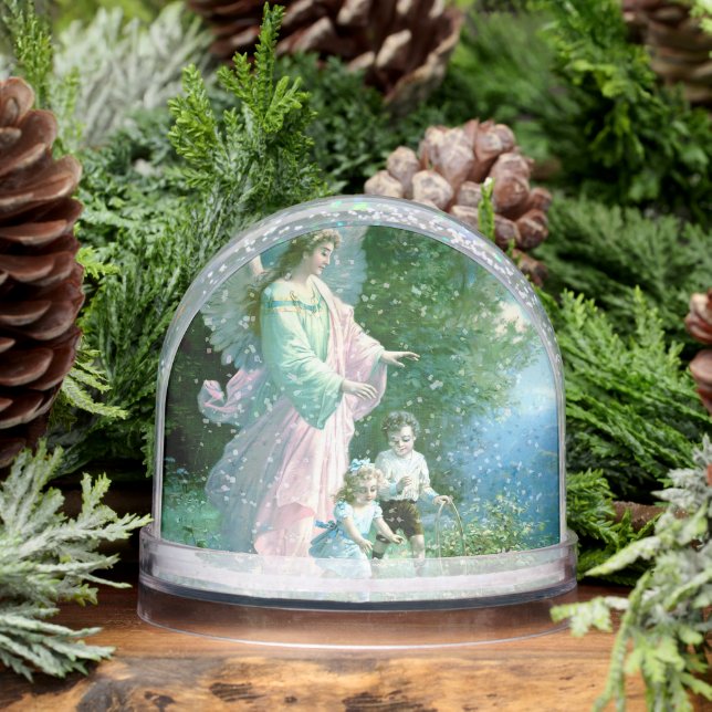 Editable Guardian Angel With Children Schneekugeln (Winter)