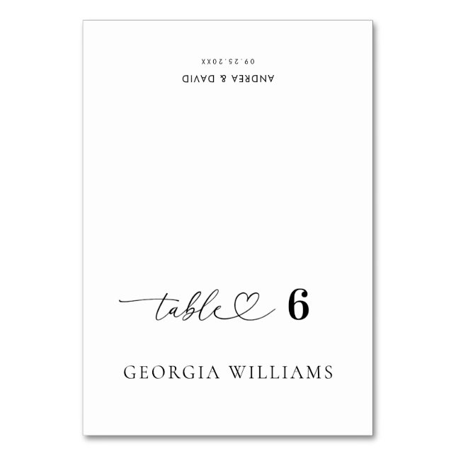 Editable Guest Name Heart Wedding Platzkarte Tischnummer (Vorderseite)