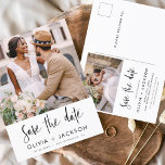 Editable Hand Letted White Save the Date Foto Postkarte<br><div class="desc">Modernes und elegantes Foto Save the Date Hochzeitskarte. Die Save the Date einladende Einladungskarte beinhaltet die Schrift "White Hand Lettered" und das schlichte und schlichte Design auf weißem Hintergrund,  mit dem Sie Ihre individuelle Verlobung Fotografie hinzufügen können.</div>