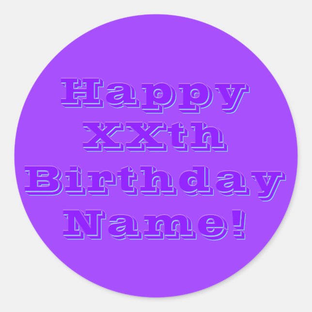 Editable Happy Birthday Jeder Name oder Alter Runder Aufkleber (Vorderseite)