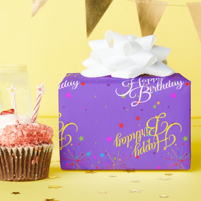 Editable Happy Birthday on Violet oder Ihre Farbe Geschenkpapier (Geburtstagsparty)