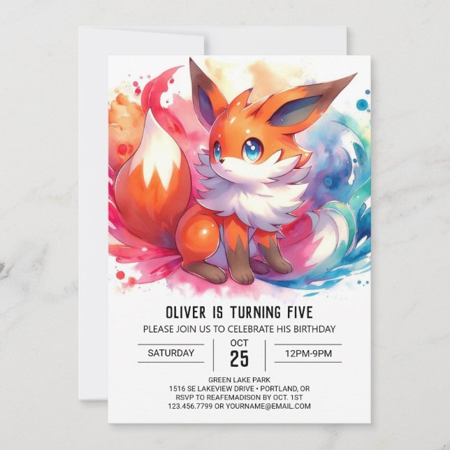 Editable Happy Fox Birthday Einladung (Vorderseite)