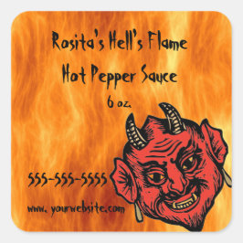 Editable Hell's Flame Hot Sauce Label Quadratischer Aufkleber