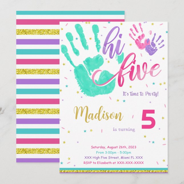 Editable High Five Birthday Einladung (Vorne/Hinten)