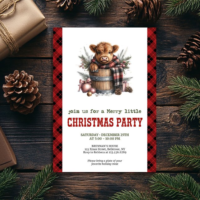 Editable highland cow Christmas celebration card Einladung (Editable highland cow Christmas celebration card)