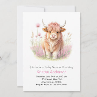Editable Highland Cow Girl Babydusche Einladung