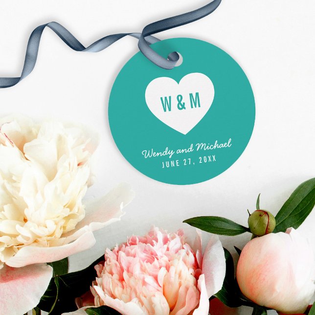 Editable Hintergrundfarbe Monogram Heart Wedding Geschenkanhänger (Von Creator hochgeladen)