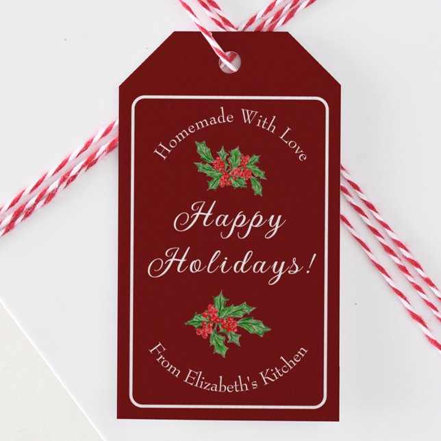 Editable Holiday Backgift Rotes Happy Holidays Geschenkanhänger (Von Creator hochgeladen)