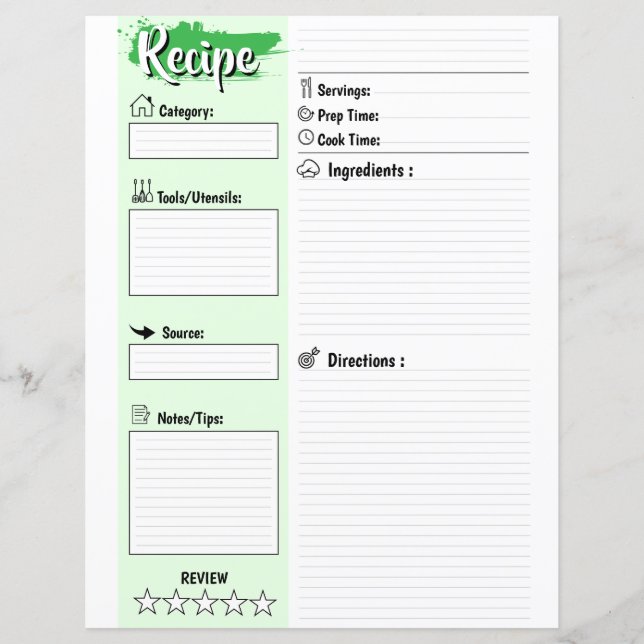 Editable Homemade Fillable Recipe Paper Sheet (Vorderseite)