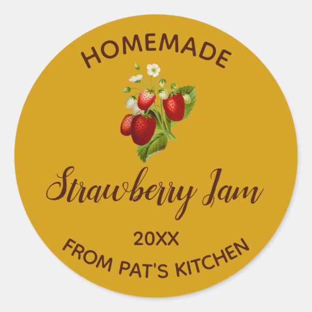 Editable Homemade Strawberry Jam Runder Aufkleber (Vorderseite)
