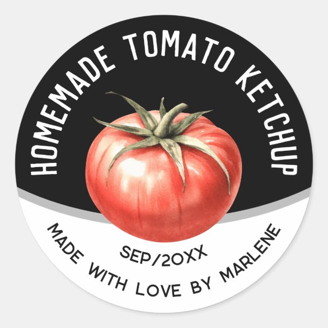 Editable Homemade Tomato Ketchup mit roten Tomaten Runder Aufkleber (Vorderseite)