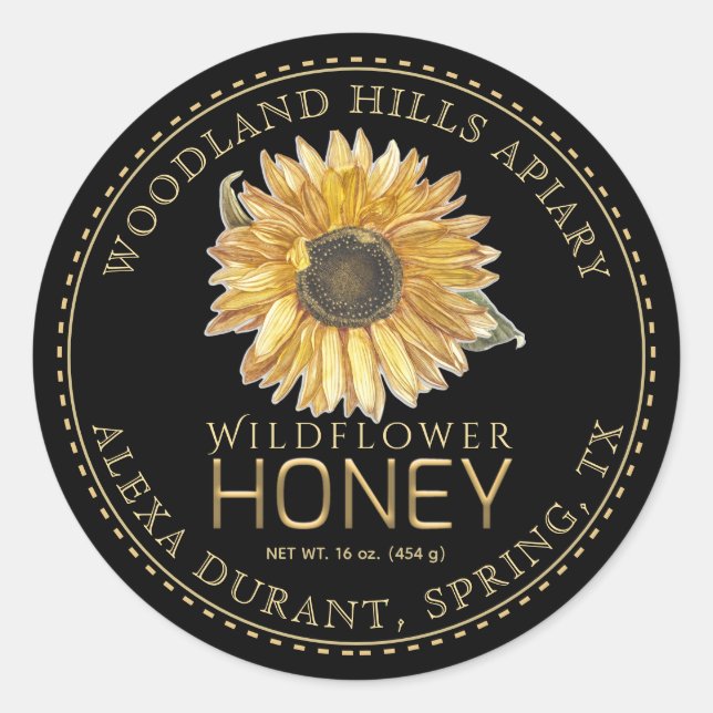 Editable Honey Jar Bee Sunflower Label Runder Aufkleber (Vorderseite)